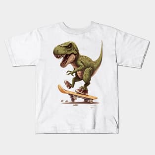 Skateboarding T-rex Dinosaur Kids T-Shirt